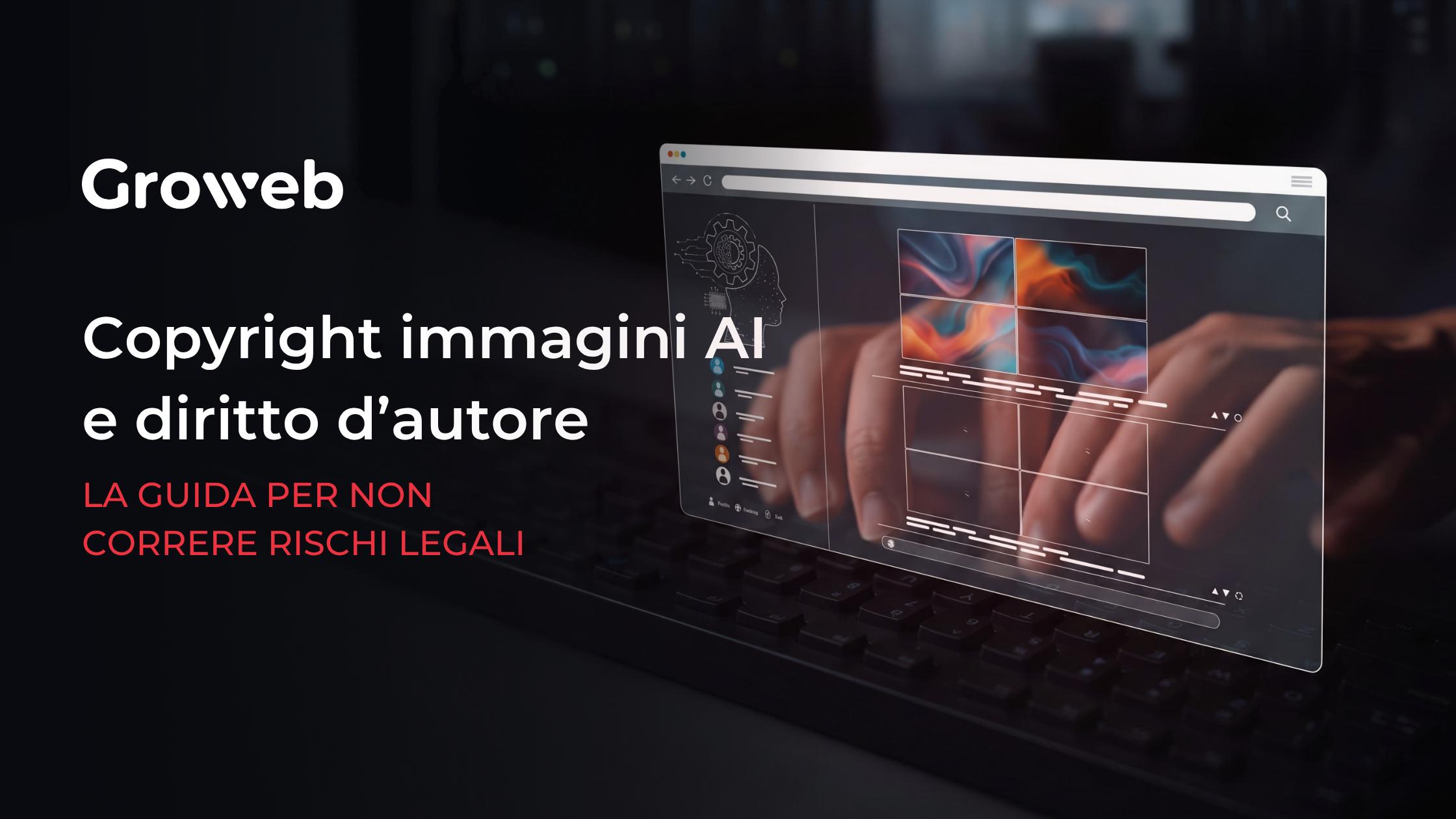 Copyright immagini AI con mani che scrivono